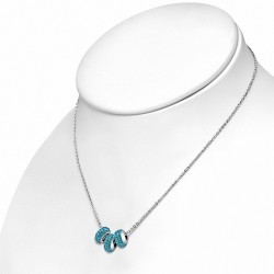 Collier en acier inoxydable à trois rangées de perles Shamballa avec collier de perles à glissière et aigue-marine CZ