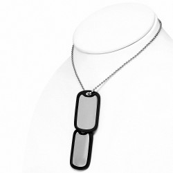 Collier en acier inoxydable à maillons avec gravure en 2 pièces en acier inoxydable avec caoutchouc noir