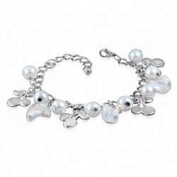 Bracelet à maillons en alliage de perles de verre perle blanche et perles de verre