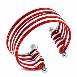 Bracelet manchette côtelé empilable rouge et blanc en alliage fantaisie