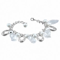 Bracelet en alliage à la mode en perles de verre blanches avec perles et breloques ovales