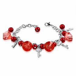 Alliage de mode rouge perle de verre perle boule clé charm lien chaîne bracelet