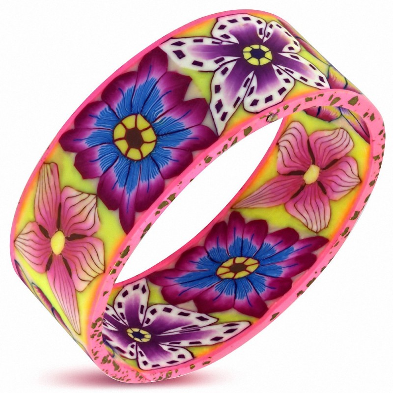 DIA-60mm | Bracelet fantaisie en forme de fleur en pâte de fimo / polymère - FBU022