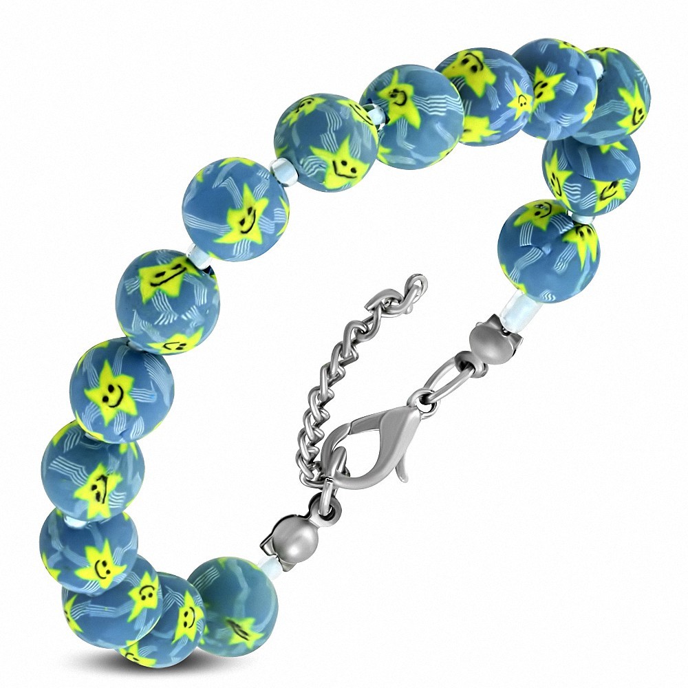 Bracelet souriante de perles étoiles fimo / polymère en pâte à modeler