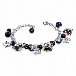 Alliage de mode noir perle de verre perle rose fleur carré bracelet étoile lien chaîne de bracelet