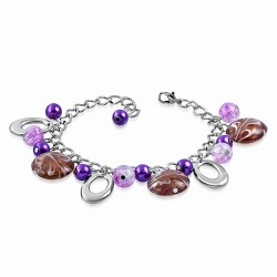 Alliage de mode violet / violet perle de verre perle ovale charm lien chaîne bracelet