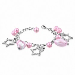 Alliage de mode rose perle de verre perle ouverte étoile chaîne ovale bracelet à breloques de charm
