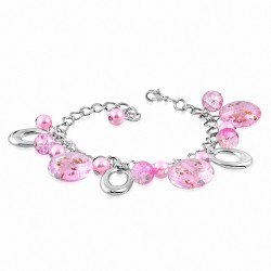 Bracelet en alliage de perles de verre perle rose avec perles de verre ovales