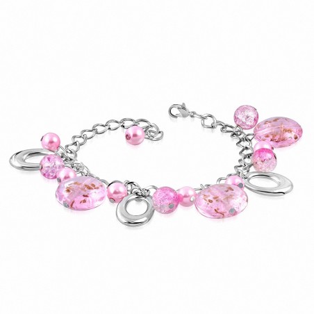Bracelet en alliage de perles de verre perle rose avec perles de verre ovales