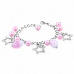 Alliage de mode rose perle de verre perle ovale étoile charm lien bracelet de chaîne
