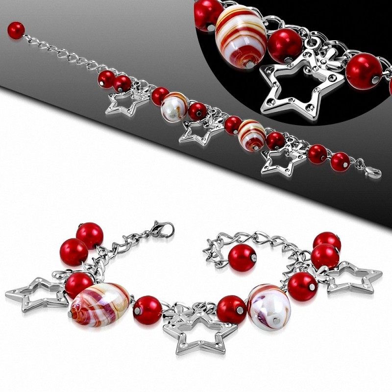 Alliage de mode rouge perle verre perle étoile fleur ovale charm lien chaîne bracelet