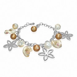 Alliage de mode bracelet en or jaune perle de verre perle de verre fleur feuille de charm bracelet
