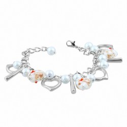 Alliage de mode blanc perle de verre perle ouverte amour coeur tube chaîne de charm bracelet lien