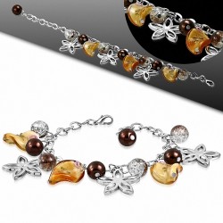 Alliage de mode brun perle de verre perle feuille feuille fleur charm lien bracelet