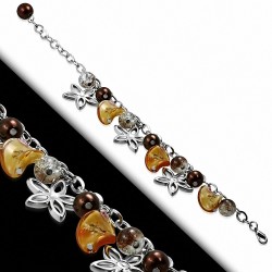 Alliage de mode brun perle de verre perle feuille feuille fleur charm lien bracelet