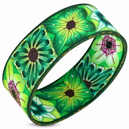 DIA-60mm | Bracelet jonc à motif de fleurs en argile polymère - FBU104