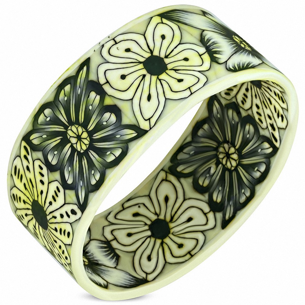 DIA-60mm | Bracelet jonc à motif de fleurs en argile polymère - FBU106