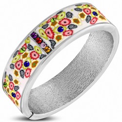 Bracelet à charnière à fleurs en alliage de fimo / argile polymère à la mode en alliage coloré avec CZ coloré