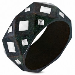DIA-65mm | Bracelet en bois à facettes de grande taille avec rangée de boutons de métal pour pyramide
