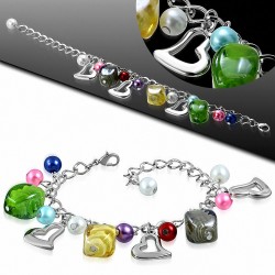 Bracelet en alliage de mode en alliage de perles de perle de verre en forme de perle de verre ouverte avec un coeur d'amour