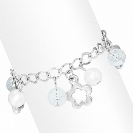 Alliage de mode blanc perle verre perle boule étoile fleur charm lien chaîne bracelet