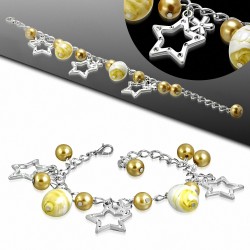 Bracelet en alliage de mode en alliage d'or jaune avec perle de verre