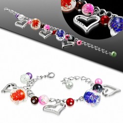 Alliage de mode coloré perle de verre perle  coeur charm chaîne de lien bracelet