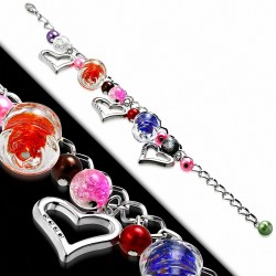 Alliage de mode coloré perle de verre perle  coeur charm chaîne de lien bracelet