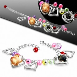 Alliage de mode coloré perle de verre perle tube ouvert amour coeur charm chaîne de lien bracelet