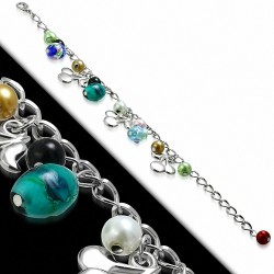 Alliage de mode coloré perle de verre perle rose fleur ovale bracelet de chaîne de charm de cerise