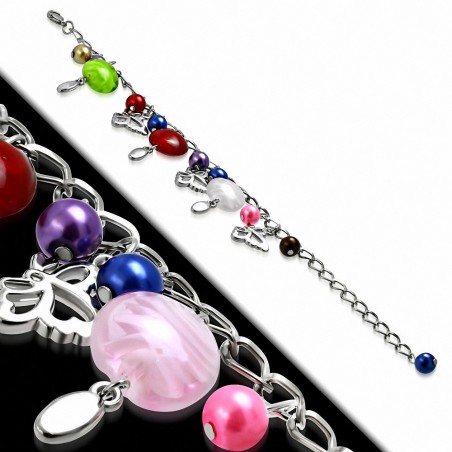 Alliage de mode coloré perle de verre perle boule papillon charm lien chaîne de bracelet