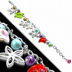 Alliage de mode coloré perle de verre perle boule étoile fleur charm lien chaîne bracelet