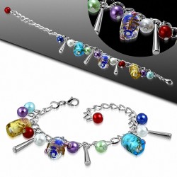Alliage de mode coloré perle de verre perle fleur ovale tube charm bracelet chaîne bracelet