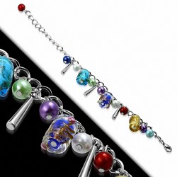 Alliage de mode coloré perle de verre perle fleur ovale tube charm bracelet chaîne bracelet