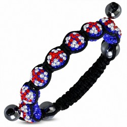 Bracelet hématite & argile disco Shamballa Drapeau du Royaume-Uni / Bracelet ajustable Union Jack avec CZ coloré