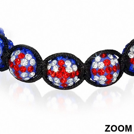 Bracelet hématite & argile disco Shamballa Drapeau du Royaume-Uni / Bracelet ajustable Union Jack avec CZ coloré