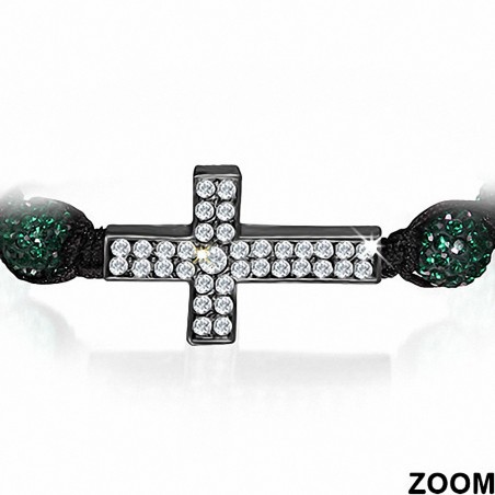 Bracelet hématite & argile disco à la mode Disco Ball Shamballa en forme de croix avec bracelet transparent et émeraude CZ