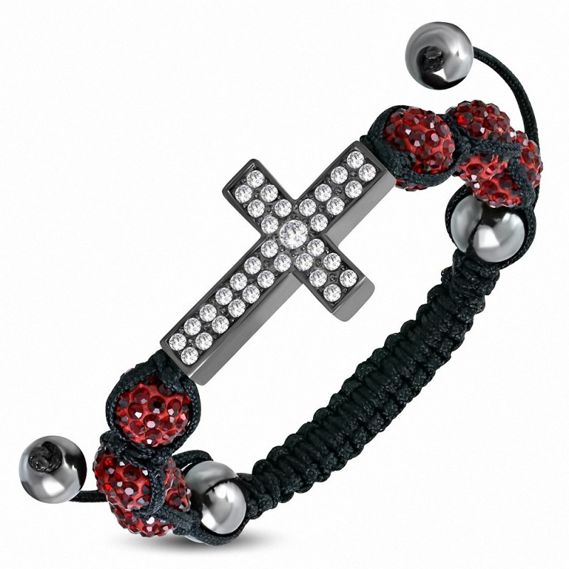 Bracelet hématite & argile disco  Shamballa de style Latin bracelet ajustable zircon rouge clair