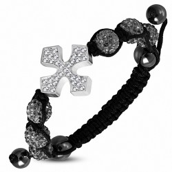 Bracelet hématite et argile disco Shamballa Cerdanya en forme de montre en forme de croix avec bracelet transparent et gris CZ