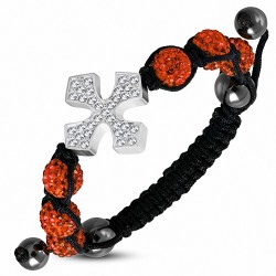 Hématite & Argil Disco Ball Shamballa Cerdanya - Bracelet réglable de style montre croisée avec feu opale - Orange et clair CZ