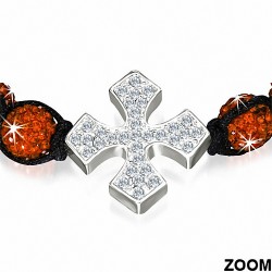 Hématite & Argil Disco Ball Shamballa Cerdanya - Bracelet réglable de style montre croisée avec feu opale - Orange et clair CZ