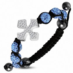 Bracelet hématite et argile disco Shamballa Cerdanya en forme de croix avec bracelet de montre ajustable saphir clair et bleu