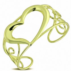 Bracelet de manchette en forme de coeur ouvert en alliage doré à la mode en forme de spirale en alliage de couleur
