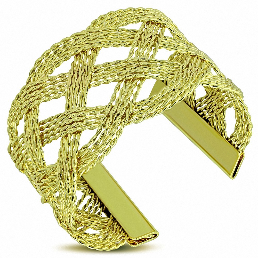 Bracelet manchette tressé de style panier en alliage de couleur doré à la mode