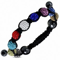 Bracelet hématite & argile disco Shamballa noir avec cordon réglable et cordelette avec cZ coloré