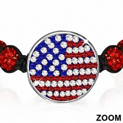 Hématite & Argil Disco Ball Shamballa Drapeau des États-Unis Bracelet réglable  zirconium