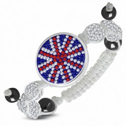 Disco Ball Hematite & Argil Shamballa Drapeau du Royaume-Uni / Bracelet ajustable Union Jack avec CZ coloré