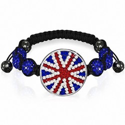 Disco Ball Hematite & Argil Shamballa Drapeau du Royaume-Uni / Bracelet ajustable Union Jack CZ coloré