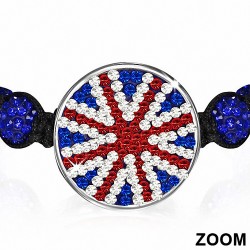 Disco Ball Hematite & Argil Shamballa Drapeau du Royaume-Uni / Bracelet ajustable Union Jack CZ coloré