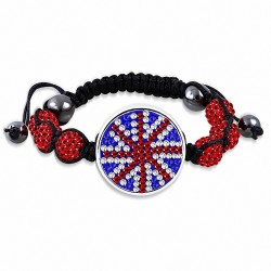 Disco Ball Hematite & Argil Shamballa Drapeau du Royaume-Uni / Bracelet ajustable Union Jack avec / CZ Coloré